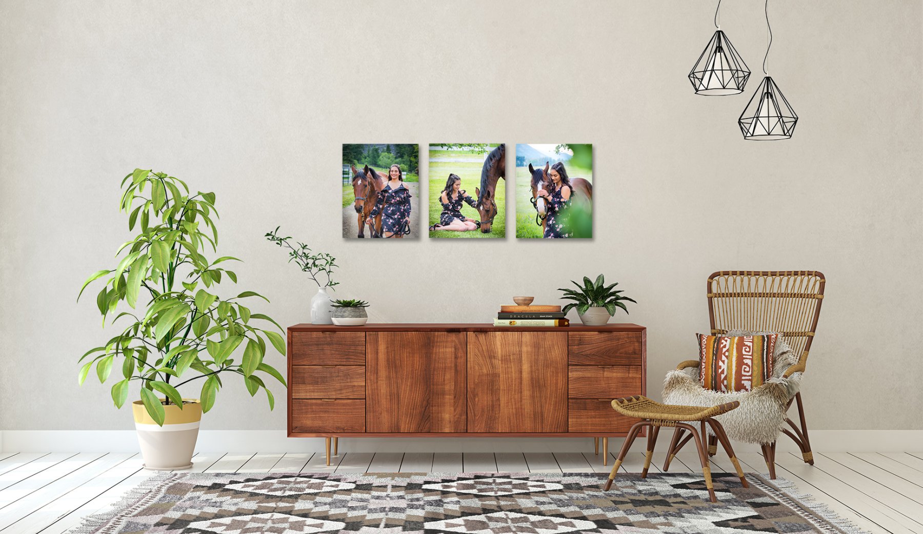 Equine photography wall art triptych